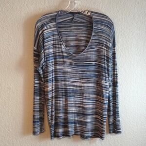 Velvet by Graham & Spencer Woven Abstract Stripe ScoopNeck Long Sleeve T-Shirt M